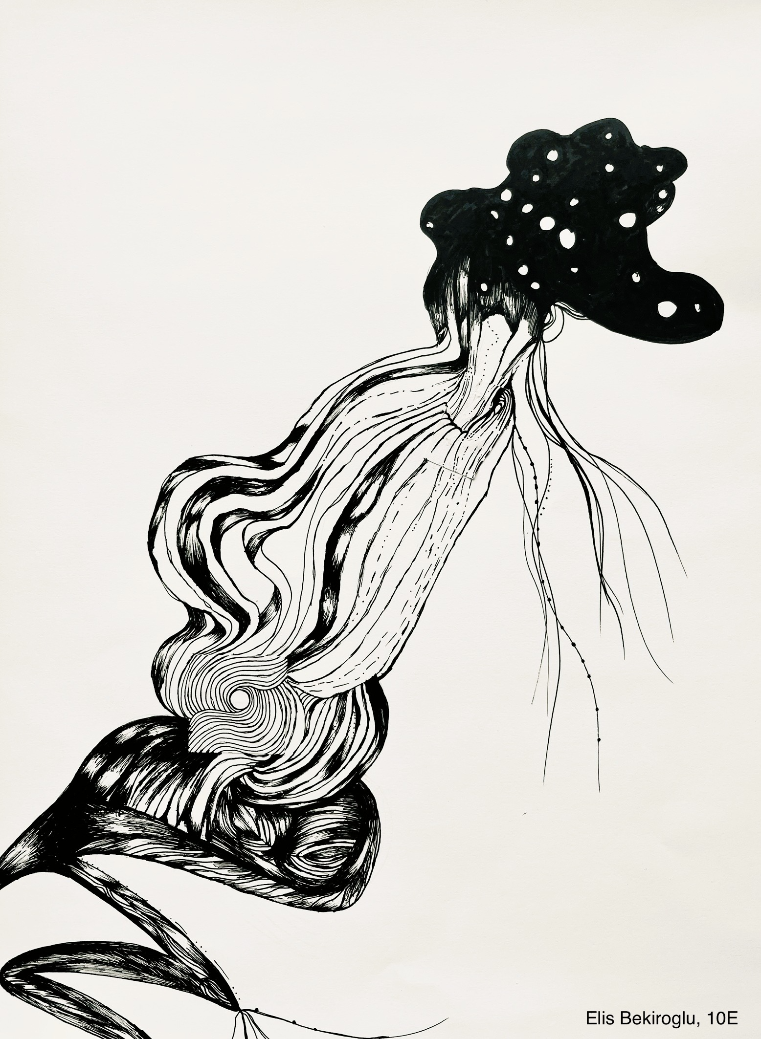 Kunstwerk des Monats November und Dezember: Einblicke in die Schülerarbeiten der Klasse 6a (Décalcomanie und Fineliner Zeichnung)