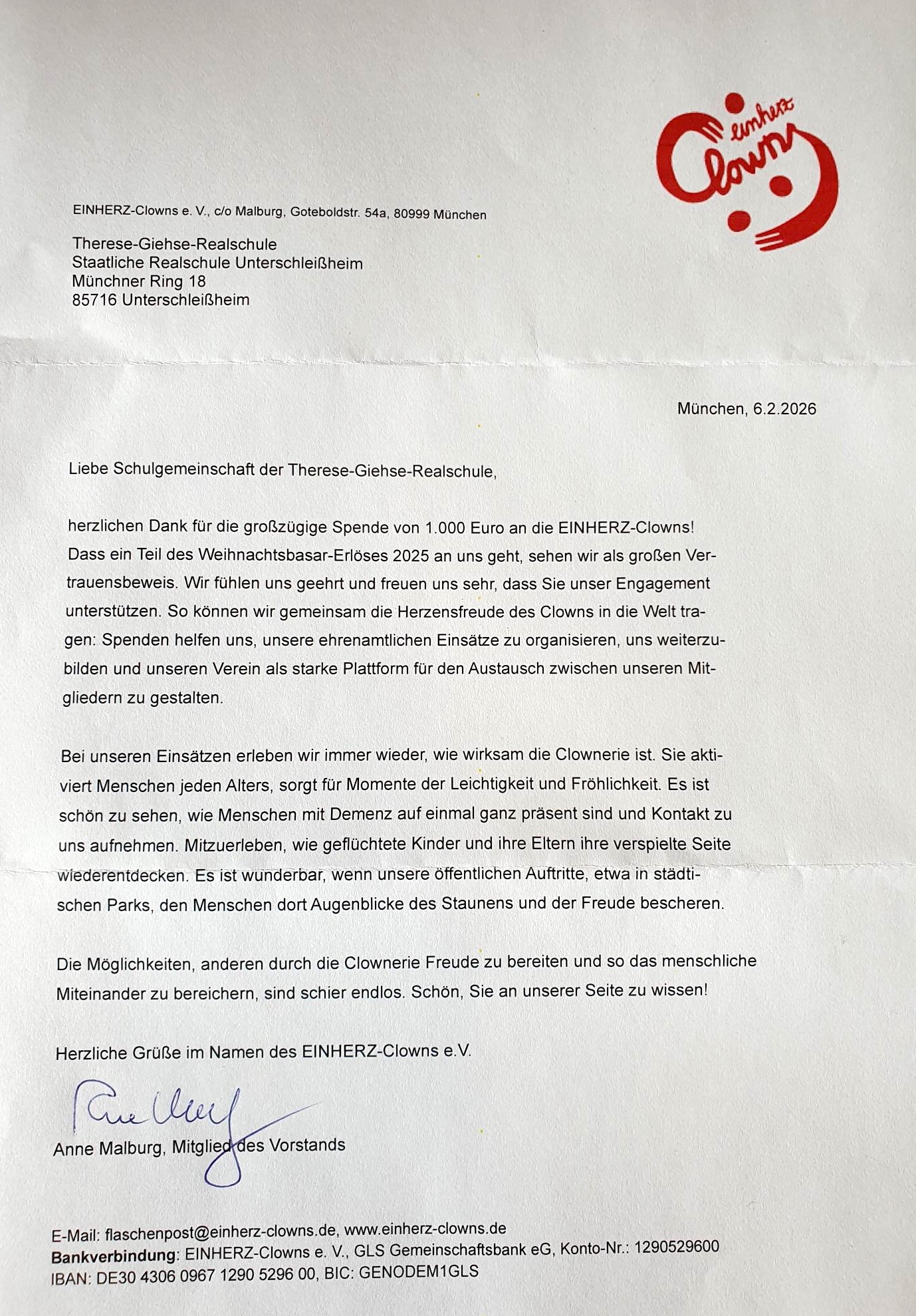 Brief der Einherz Clowns